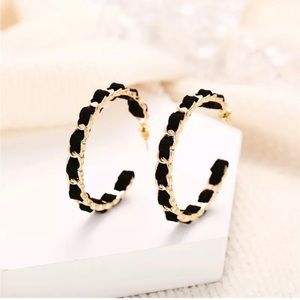 Ladies Black Gold Velvet Chain Link Hoop Earrings